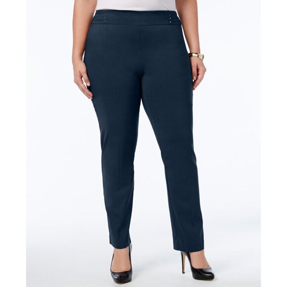 JM Collection Womens Petite Plus Size 20WP Tummy Control Pull-On Slim-Leg Pant - Picture 1 of 10